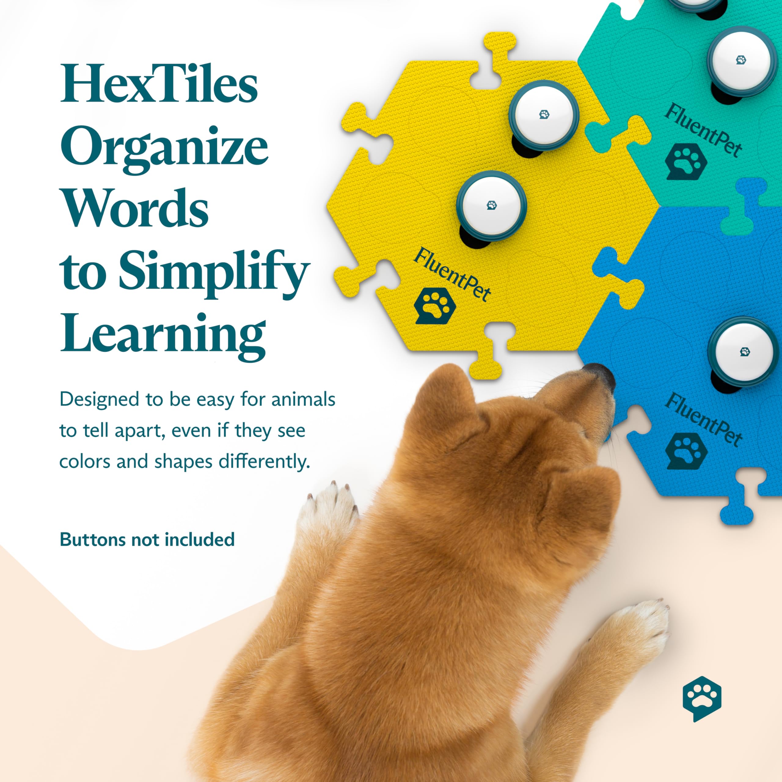 Fluentpet Hextile - Yellow | Accessory Dog And Cat Button Learning Kits | Can Hold Up To 6 Buttons | Soft, Durable, And Non-Slip